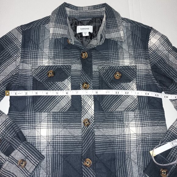 Sonoma Blue & White Plaid Quilted Shacket Boys Small Flannel Lined Shirt Jacket - Picture 11 of 15